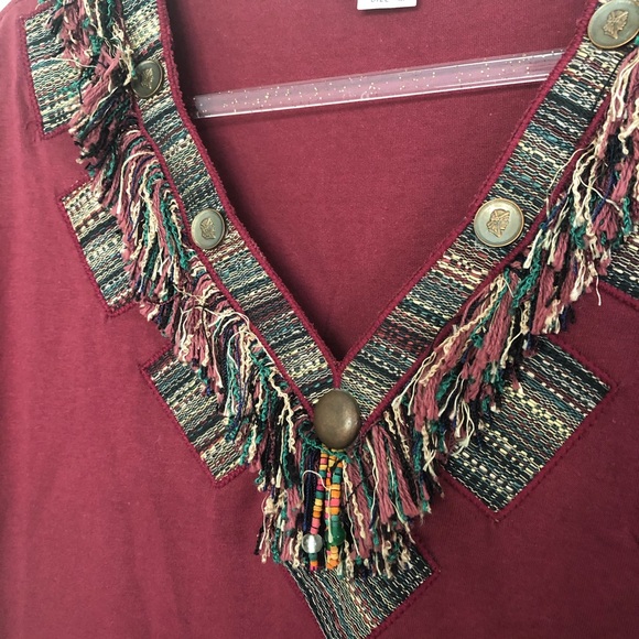 Vintage Joanie W western fringe bead stud top tee - Picture 3 of 6